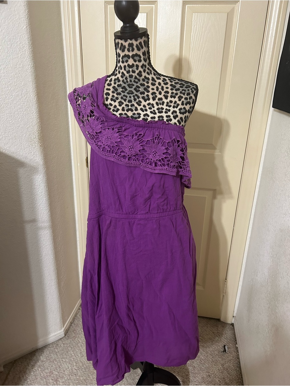 Lane Bryant Purple One-Shoulder Dress with Lace Ruffle
